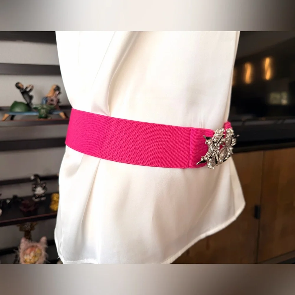 Vintage Pink Stretch Belt with Butterfly Buckle